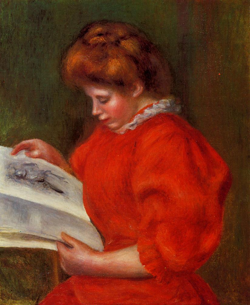 Young woman looking at a print 1896
